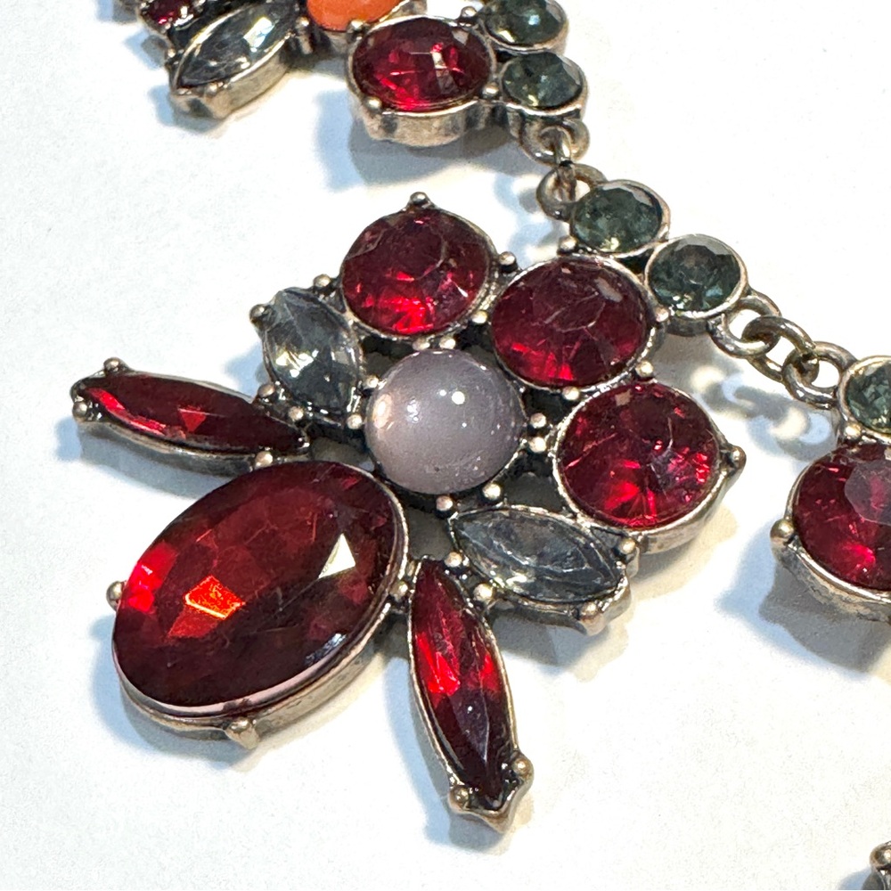 Rhinestone  Statement Necklace 18” Red and Multi Color Stones